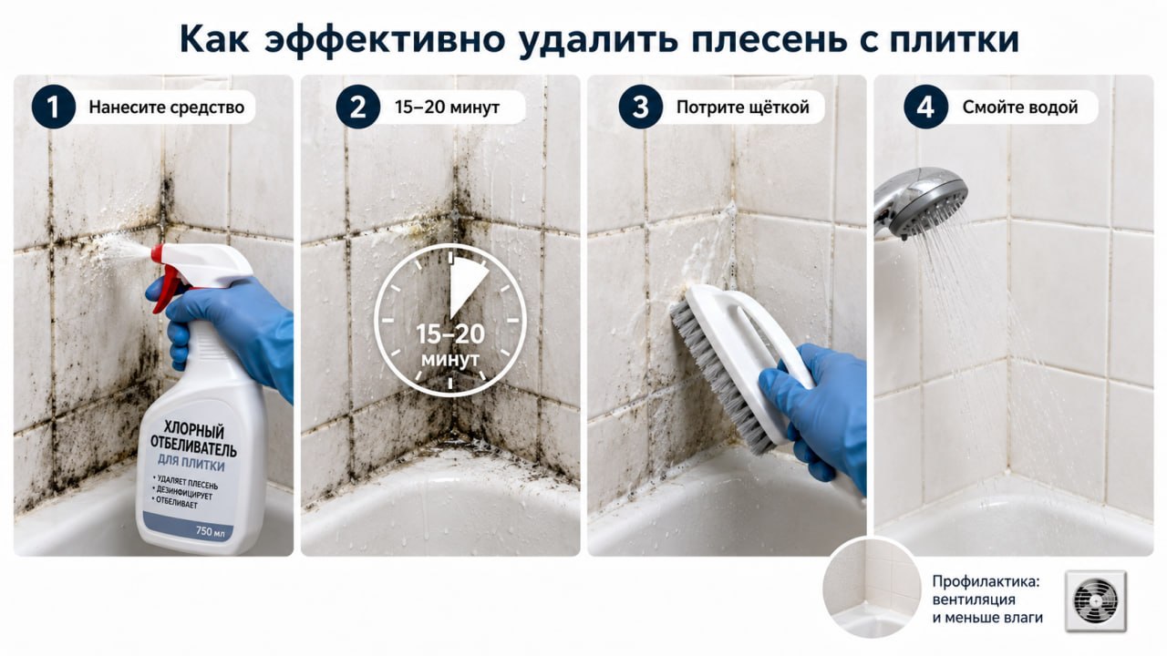 Как эффективно удалить плесень с плитки